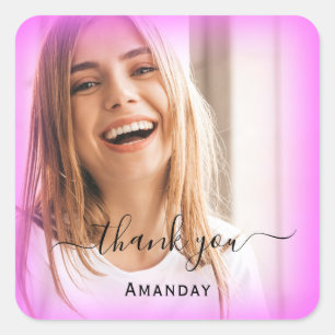 Dank Naam Roze Frame.  Foto  Bruid Sweet16th Vierkante Sticker