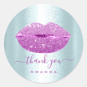 Dank Naam Sweet16th. Blauwe Glitter VIP Kiss Lippe Ronde Sticker