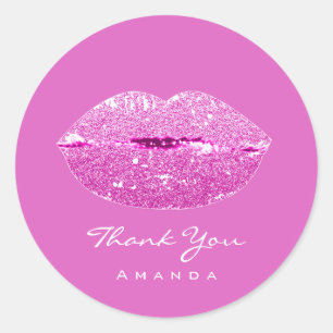 Dank Naam Sweet16th Bruids Roze Glittte Kiss Lippe Ronde Sticker