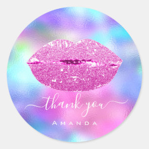 Dank Naam Sweet16th Bruids Roze Holografisch  Lipp Ronde Sticker