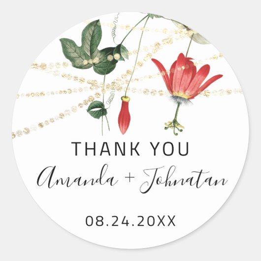 Dank Roos Naam Datum Wit Gouden Lichten Klimop Ronde Sticker (Voorkant)