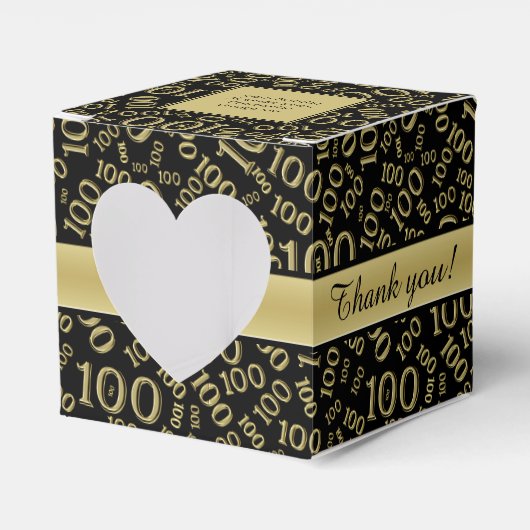 "Dank u": 100e verjaardagsfeestje goud/zwart thema Bedankdoosjes (Voorkant Zijde)
