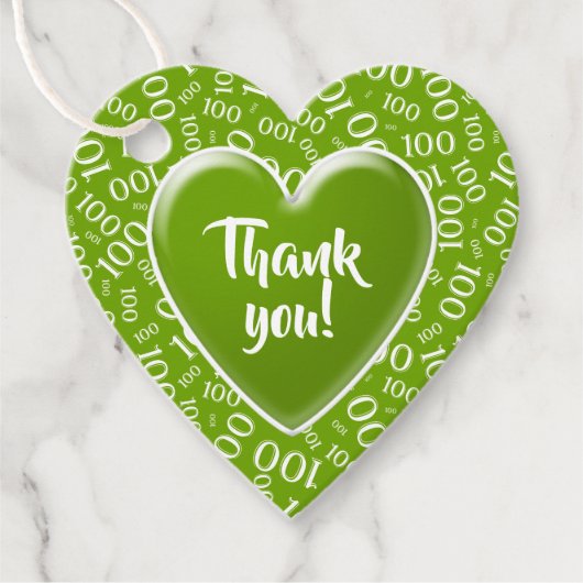 Dank u 100e Willekeurige Getal Patroon Groen/Wit Bedankjes Labels (Voorkant)