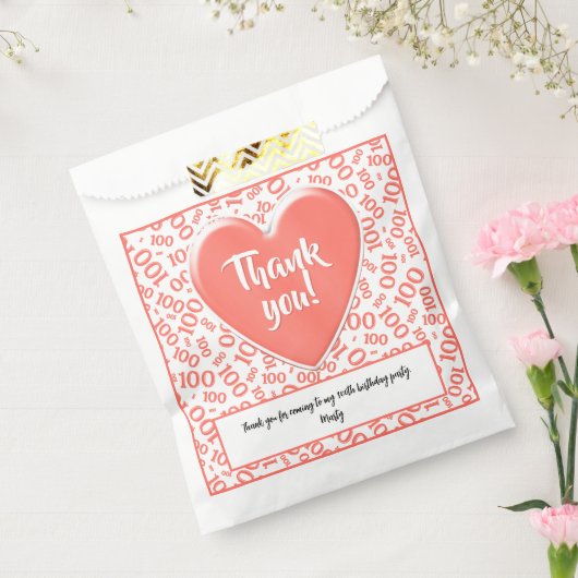 Dank u 100e Willekeurige Getal Patroon Koraal/Wit Bedankzakje (Gezegeld)