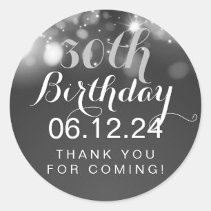 Dank u 30ste Verjaardag Zilveren Sprankelende Lich Ronde Sticker