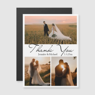 Dank u 3 foto's Modern Script bruiloft magneet