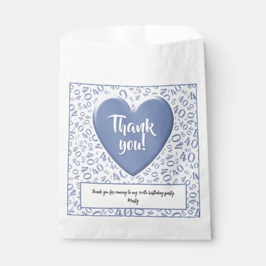 Dank u 40e willekeurige nummer patroon blauw/wit bedankzakje (Voorkant)