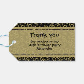 Dank u 50e verjaardag goud / zwart nummerpatroon cadeaulabel (Achterkant Horizontaal)