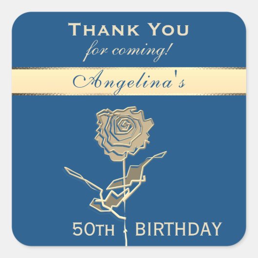 Dank u 50ste verjaardag Elegant Classic Blauw Goud Vierkante Sticker (Voorkant)