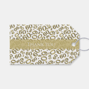 Dank u 60ste Verjaardag Nummer Patroon Zwart/Wit Cadeaulabel
