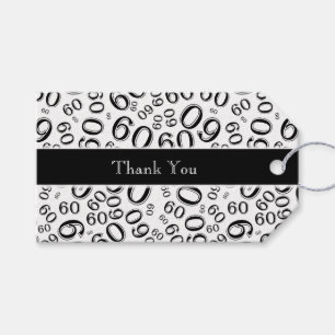 Dank u 60ste Verjaardag Nummer Patroon Zwart/Wit Cadeaulabel