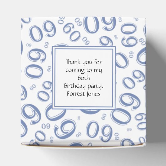 Dank u 60th Nummer Patroon Blauw/Wit Bedankdoosjes (Bovenkant)