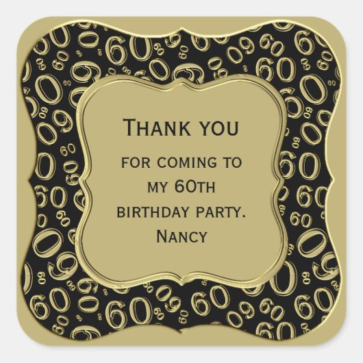 Dank u: 60th Nummerpatroon Gouden/Zwarte Steun Vierkante Sticker (Voorkant)
