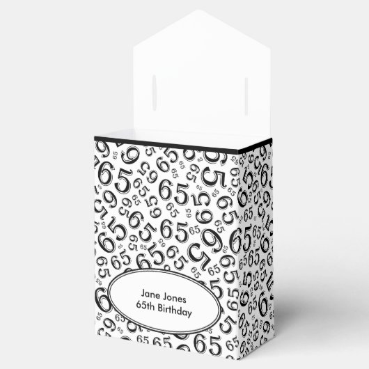 Dank u 65e verjaardag zwart/wit nummerpatroon bedankdoosjes (Geopend)