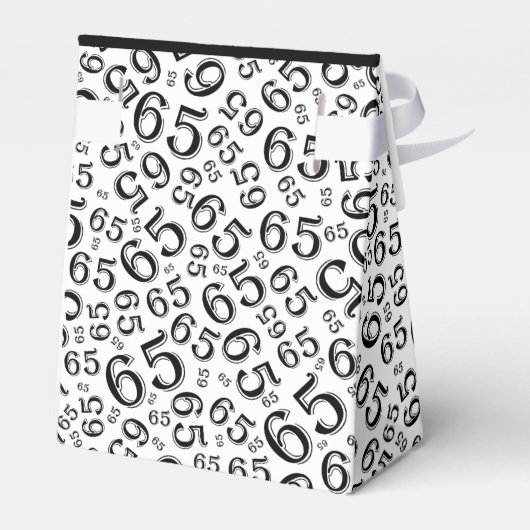 Dank u 65e verjaardag zwart/wit nummerpatroon bedankdoosjes (Achterkant)