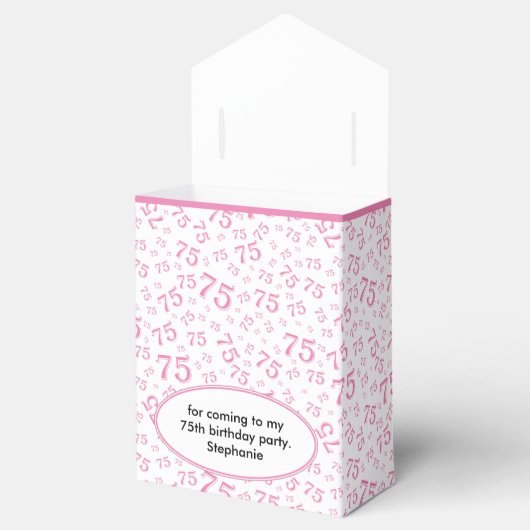 Dank u 75e roze/wit willekeurig nummerpatroon bedankdoosjes (Geopend)