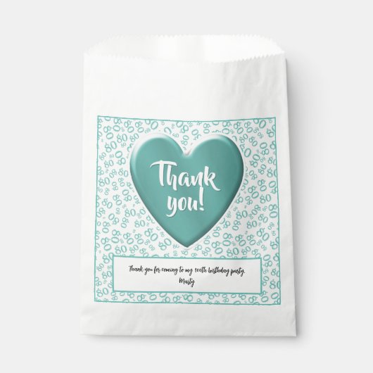 Dank u 80e Willekeurige Getal Patroon Blauwgroen/W Bedankzakje (Voorkant)