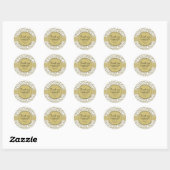 Dank u: 90ste Nummerpatroon Goud en Wit Ronde Sticker (Vel)