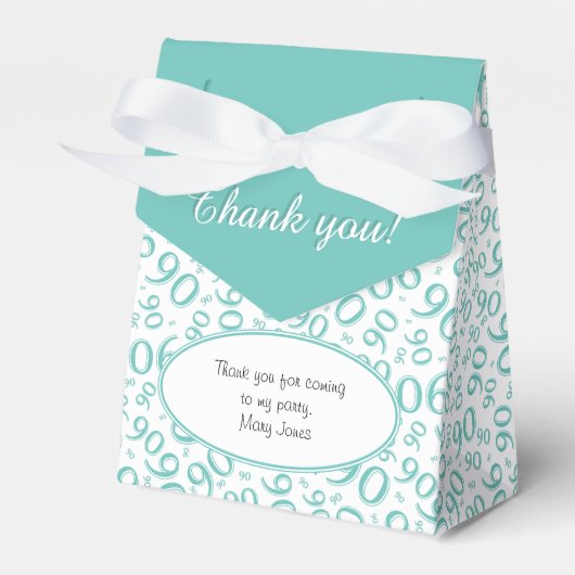 Dank u 90ste Verjaardag Blauwgroen/Wit Patroon Bedankdoosjes (Voorkant Zijde)