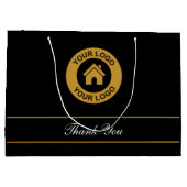 Dank u aangepaste bedrijfslogo tekst elegant zwart groot cadeauzakje (Achterkant)