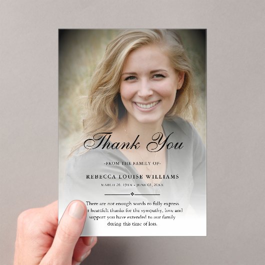 Dank u aangepaste begrafenis foto sympathie acryl uitnodigingen (Insitu (Draagbaar))