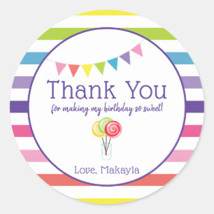 Dank u Aangepaste Snoep Verjaardagsfeestje Favor T Ronde Sticker