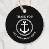 Dank u Aangepaste tekst nautische Zee anker zwart Bedankjes Labels (Voorkant)