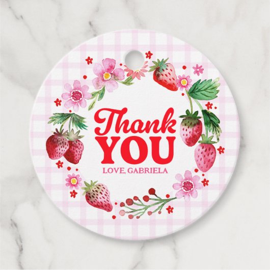 Dank u Aardbei 1e verjaardag Bedankjes Labels (Voorkant)