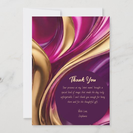 Dank u-Abstracte Flow Art- Fuchsia en Gold- Kaart (Voorkant)