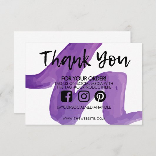 Dank u Abstracte Paarse Waterverf Media Tussenvoeg (Voorkant / Achterkant)