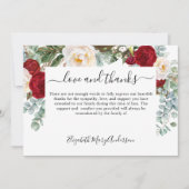 Dank u Afkomst Rood Wit Bloemen Memorial Bedankkaart (Voorkant)