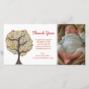 Dank u Autumn Bird Tree Nieuwe Baby Gift Photocard Bedankkaart