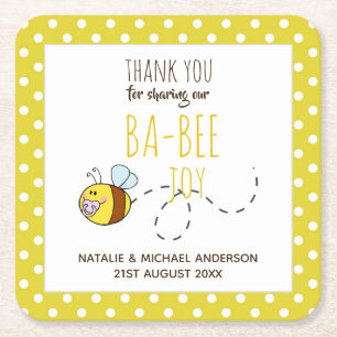 Dank u BA-BEE Baby shower Yellow Polkadot Vierkante Kartonnen Onderzetter
