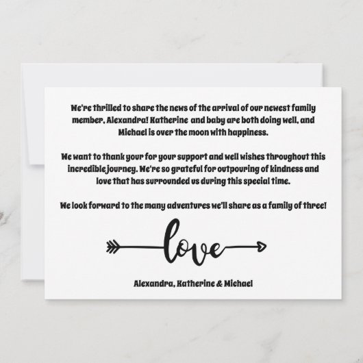 Dank u Baby Geboorte Aankondiging (Achterkant)