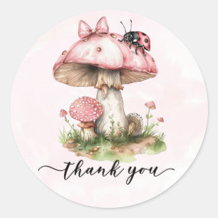 Dank u Baby shower Ladybug Mushroom Ronde Sticker