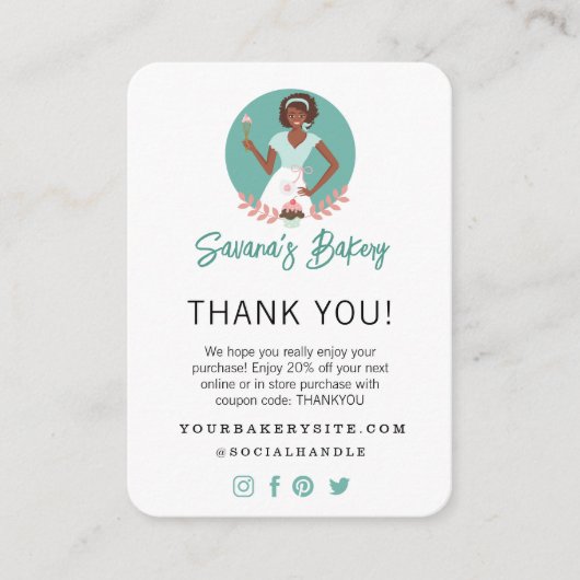 Dank u Bakkerij Vrouw Zakelijk Gereedschap & Snoep Informatiekaartje (Voorkant)