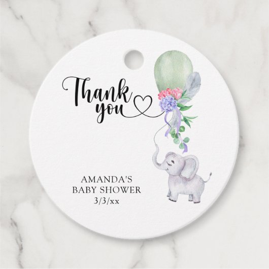 Dank u Ballon en Olifant Bedankjes Labels (Voorkant)