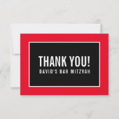 DANK U BAR MITZVAH minimalistisch rooster rood zwa Bedankkaart (Voorkant)