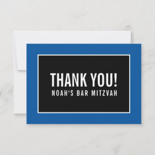 DANK U BAR MITZVAH minimalistisch zwart koningsbla Bedankkaart
