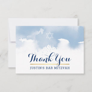 DANK U BAR MITZVAH modern sterrenblauw waterverf Bedankkaart