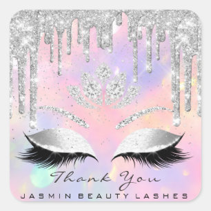 Dank u Beauty Lashes Bridal Holographic Silver Vierkante Sticker