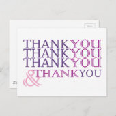 Dank u bedankkaart in paarse tekst briefkaart (Voorkant / Achterkant)