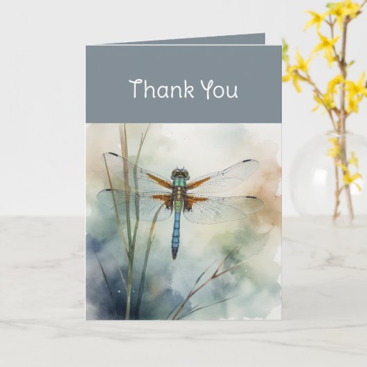 Dank u Bedankt Waterverf Dragonfly Art Kaart (Gele Bloem)
