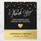 DANK U BEDANKT White Black Faux Gold Foil Heart We Wijn Etiket (Enkel label)