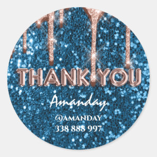 dank u bedrijfsnaam Instagra Blue Roos Glitter Ronde Sticker