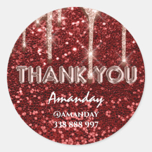 dank u bedrijfsnaam Instagra Red Rose Glitter Ronde Sticker