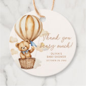Dank u Beige Hete Luchtballon Teddy Bear Bedankjes Labels (Voorkant)