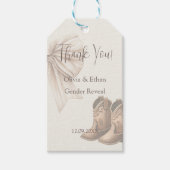 Dank u beige laarzen of bogen geslacht onthullen cadeaulabel (Voorkant)