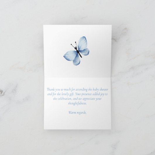Dank U bericht blauwe wilde bloemen en vlinders Bedankkaart (Binnen)