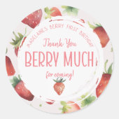 Dank u Berry Much aardbei 1e verjaardag Ronde Sticker (Voorkant)